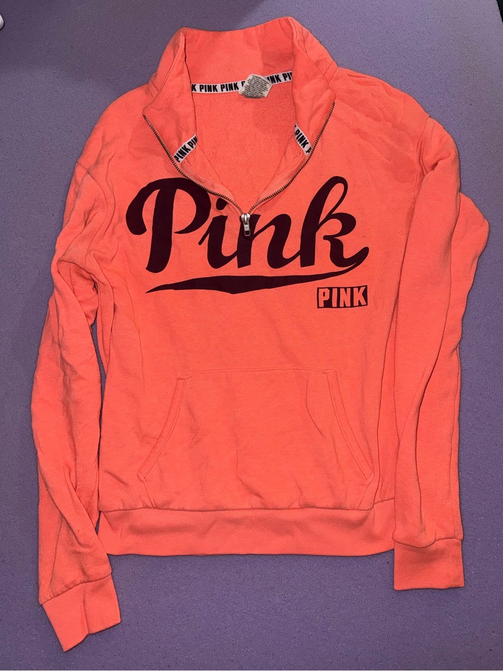 PINK Victoria's Secret Coral Quarter-Zip Pullover